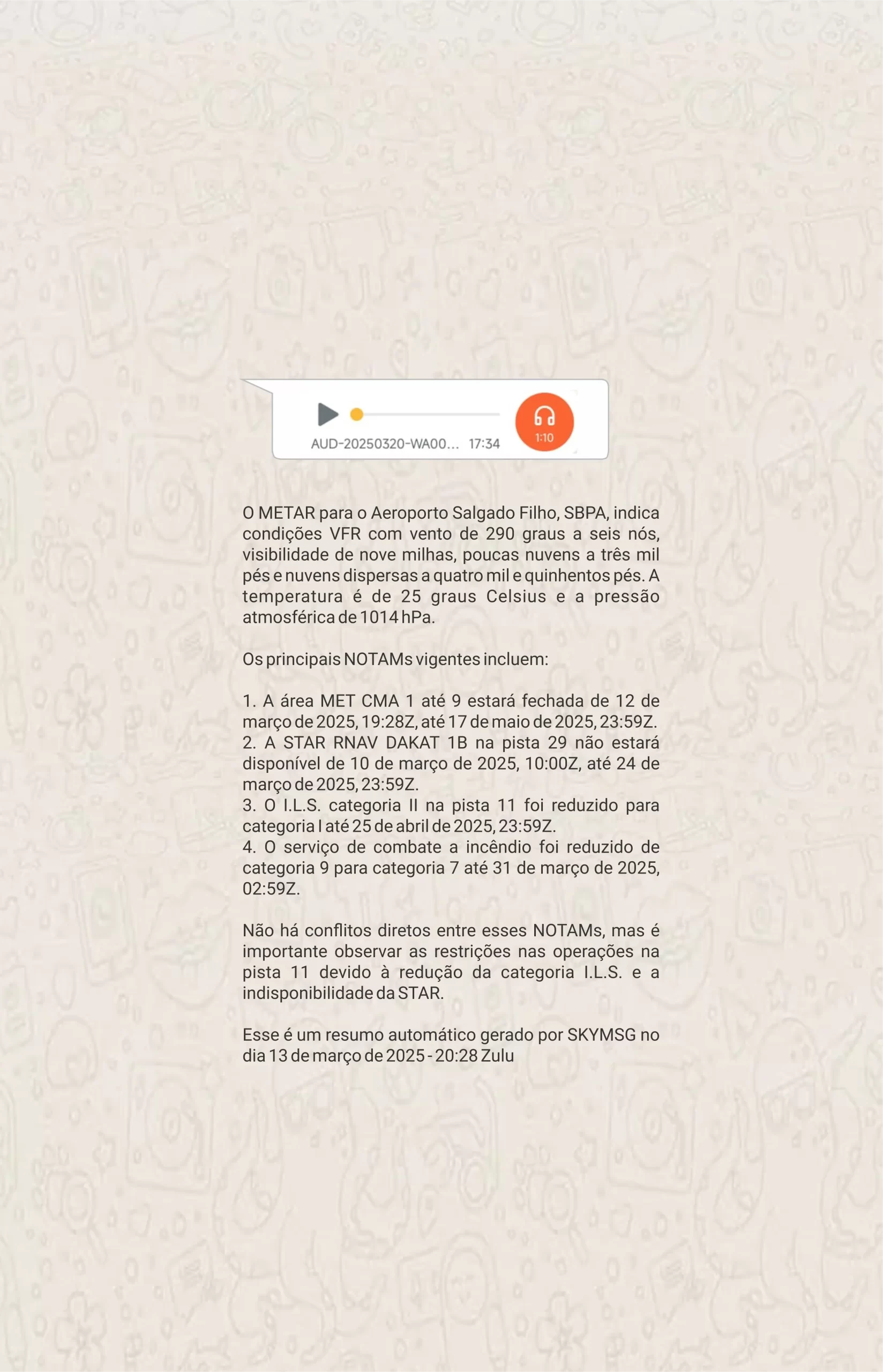 Resumo em áudio das informações